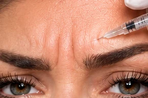 Aplicação de botox entre as sobrancelhas, na região da glabela